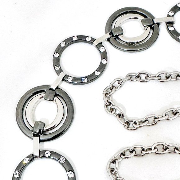 Chico's Chain Link Belt Gunmetal & Silver Tone w/Rhinestones - Picture 2 of 10
